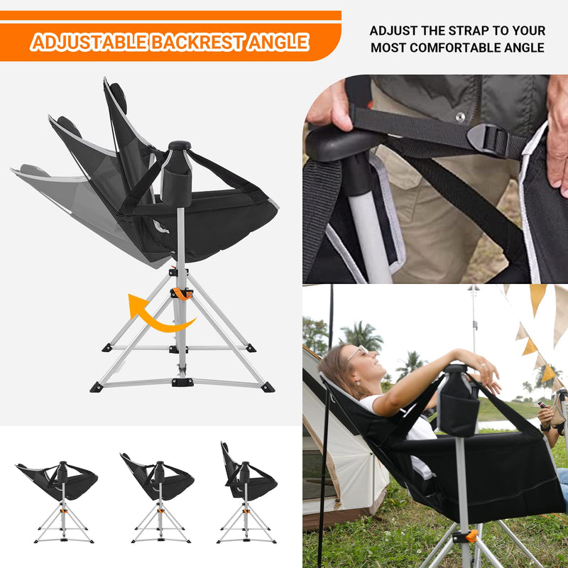 Load image into Gallery viewer, KingCamp Portable Swing Recliner Chair with Pillow Black
