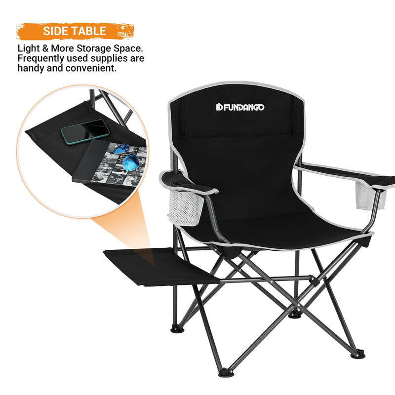 Laden Sie das Bild in Galerie -Viewer, FUNDANGO Arm Chiar Plus Spacious Armchair Folding Camping Chair with Side Table