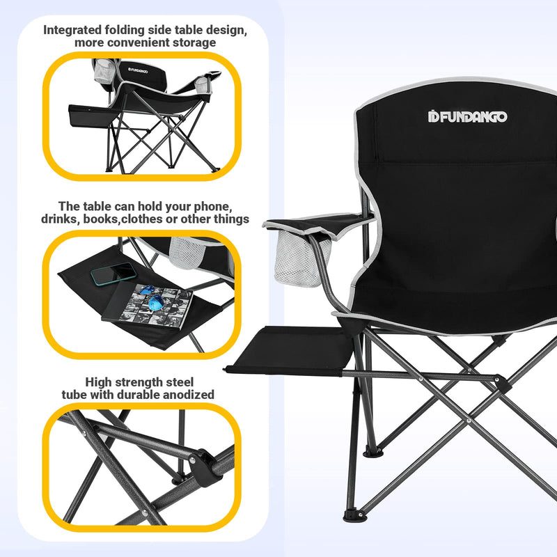 Laden Sie das Bild in Galerie -Viewer, FUNDANGO Arm Chiar Plus Spacious Armchair Folding Camping Chair with Side Table