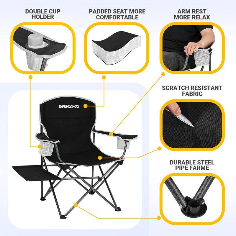Laden Sie das Bild in Galerie -Viewer, FUNDANGO Arm Chiar Plus Spacious Armchair Folding Camping Chair with Side Table