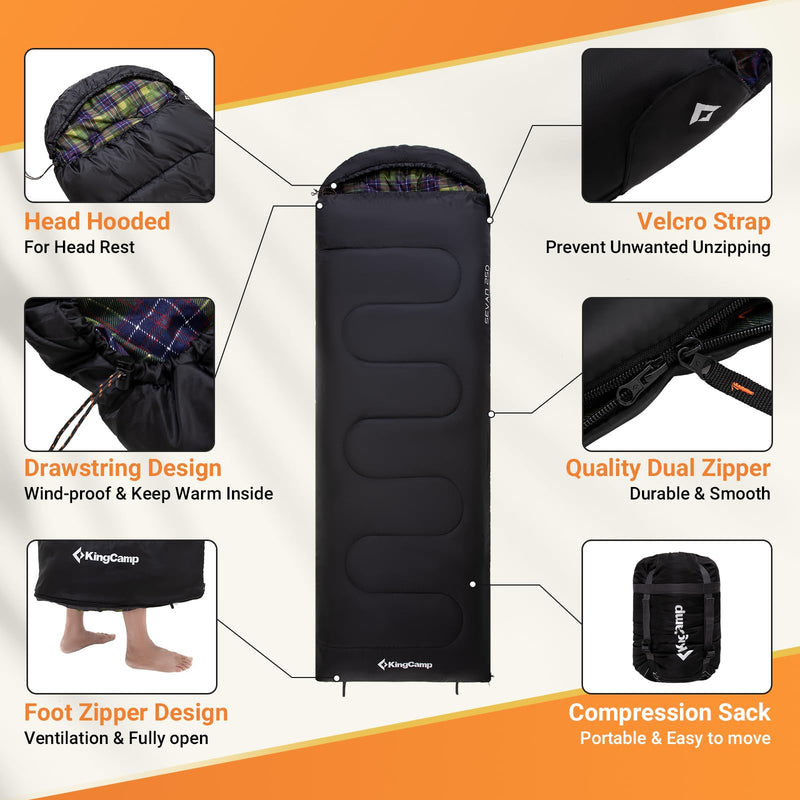 Load image into Gallery viewer, KingCamp SEVAN 250 Sleeping Bag-Envelope With Hood