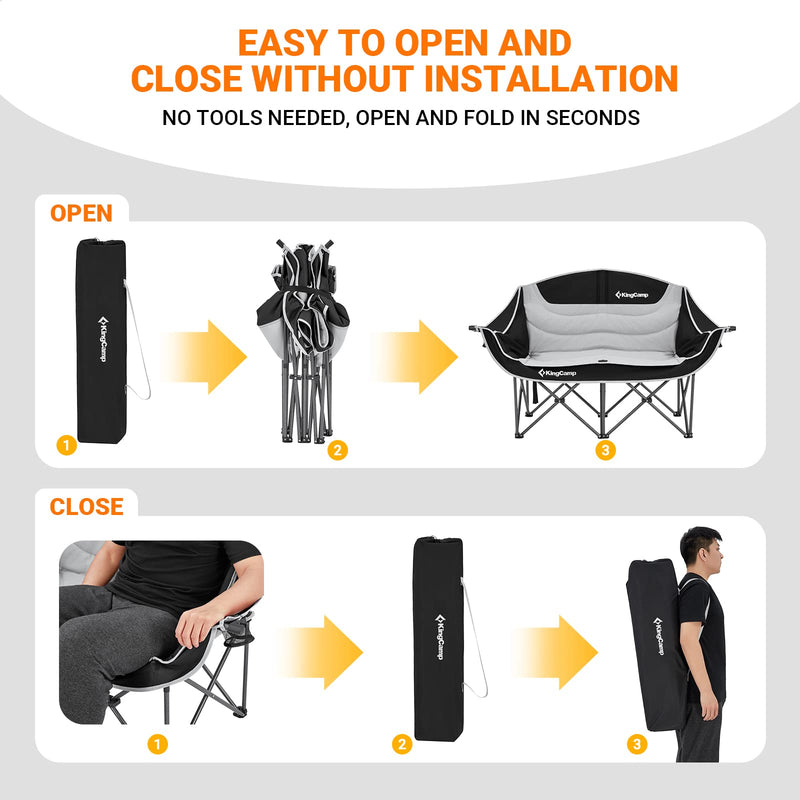 Cargue la imagen en el visor de la galería, KingCamp Double Sofa Chair Camping Loveseat Open and Fold In Seconds
