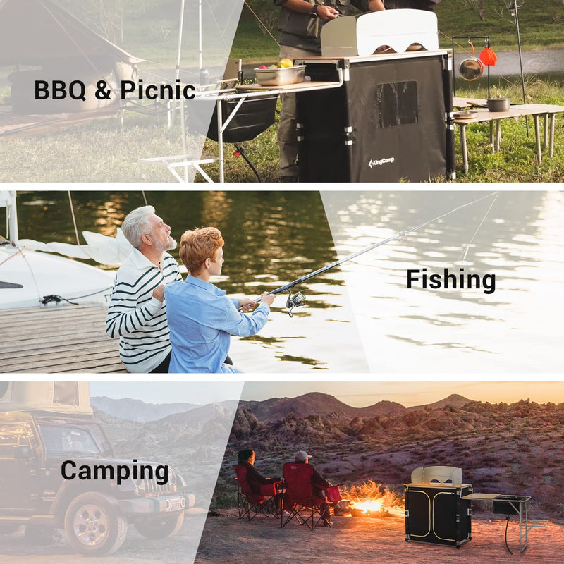 Cargue la imagen en el visor de la galería, KingCamp Outdoor Mobile Bamboo Kitchen Stand