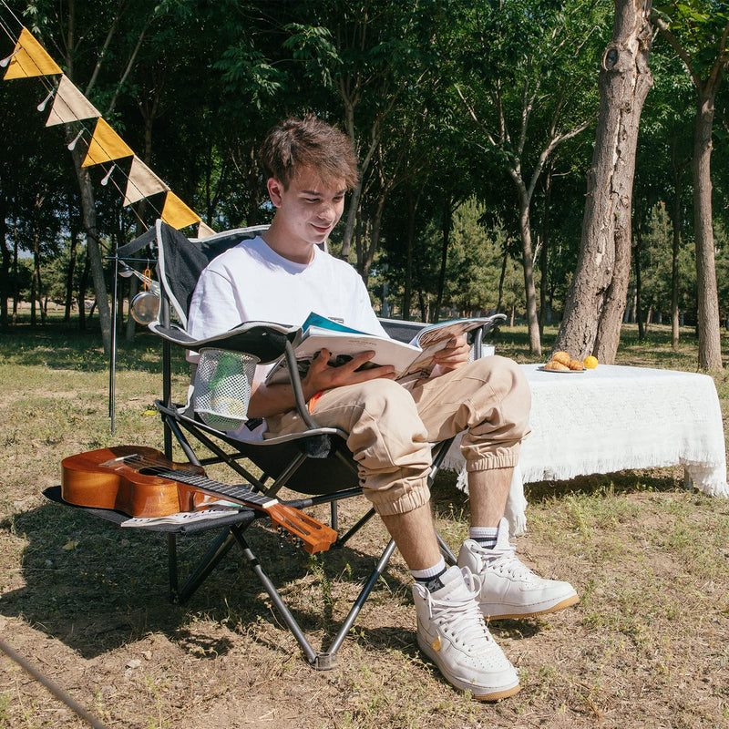 Laden Sie das Bild in Galerie -Viewer, FUNDANGO Arm Chiar Plus Spacious Armchair Folding Camping Chair with Side Table