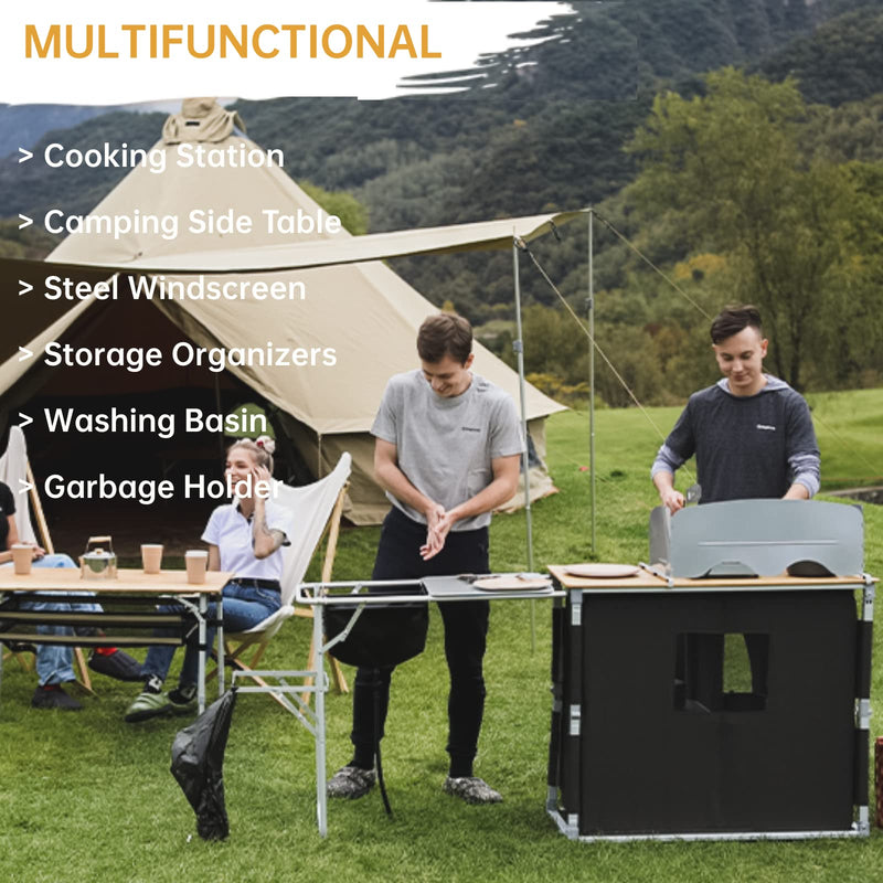 Cargue la imagen en el visor de la galería, KingCamp Outdoor Mobile Bamboo Kitchen Stand