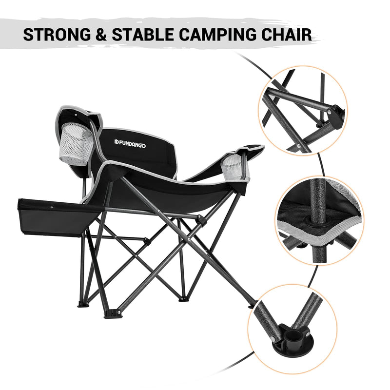 Laden Sie das Bild in Galerie -Viewer, FUNDANGO Arm Chiar Plus Spacious Armchair Folding Camping Chair with Side Table
