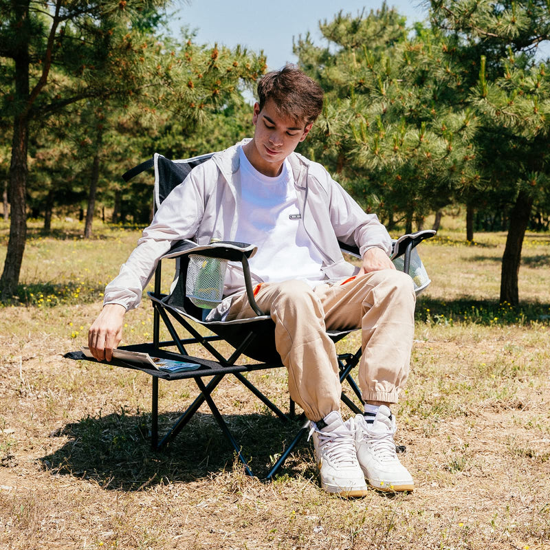 Laden Sie das Bild in Galerie -Viewer, FUNDANGO Arm Chiar Plus Spacious Armchair Folding Camping Chair with Side Table