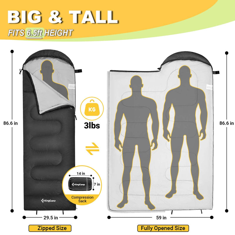 Load image into Gallery viewer, KingCamp Oasis 250 Sleeping Bag-Envelope With Hood 3 Season Camping Sleeping Bag