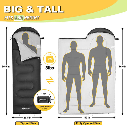 KingCamp Oasis 250 Sleeping Bag-Envelope With Hood 3 Season Camping Sleeping Bag