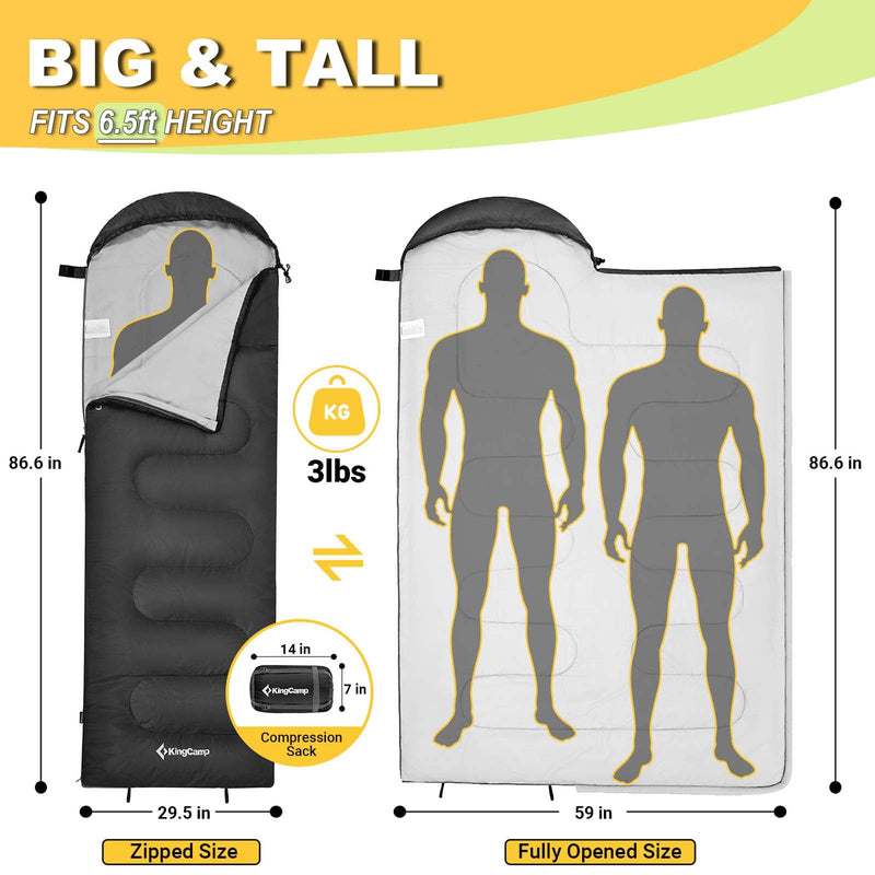 Load image into Gallery viewer, KingCamp Oasis 250 Sleeping Bag-Envelope With Hood 3 Season Camping Sleeping Bag