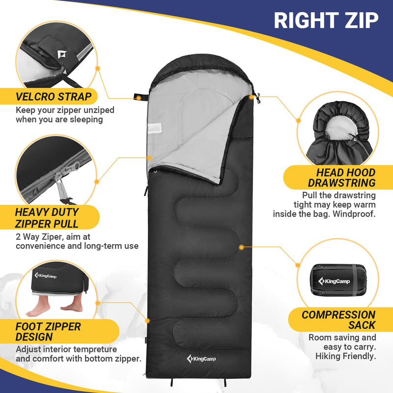 Load image into Gallery viewer, KingCamp Oasis 250 Sleeping Bag-Envelope With Hood 3 Season Camping Sleeping Bag