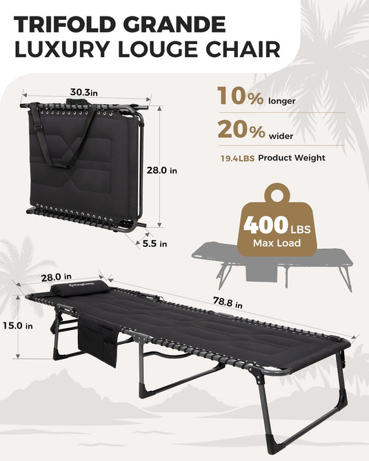 KingCamp MAGNOLIA B20 Folding Oversized Lounge Chair for Patio, Beach, Yard