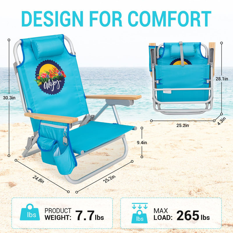 Load image into Gallery viewer, WEJOY Portable Beach Chair with 4-Reclinigs Backrest