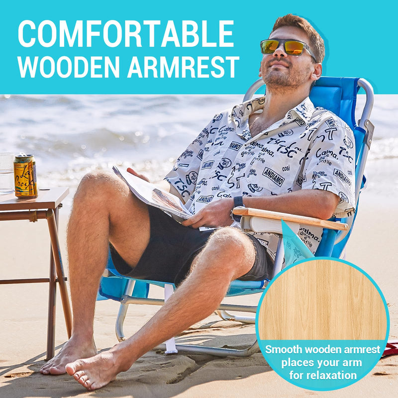 Load image into Gallery viewer, WEJOY Portable Beach Chair with Wooden Armrest
