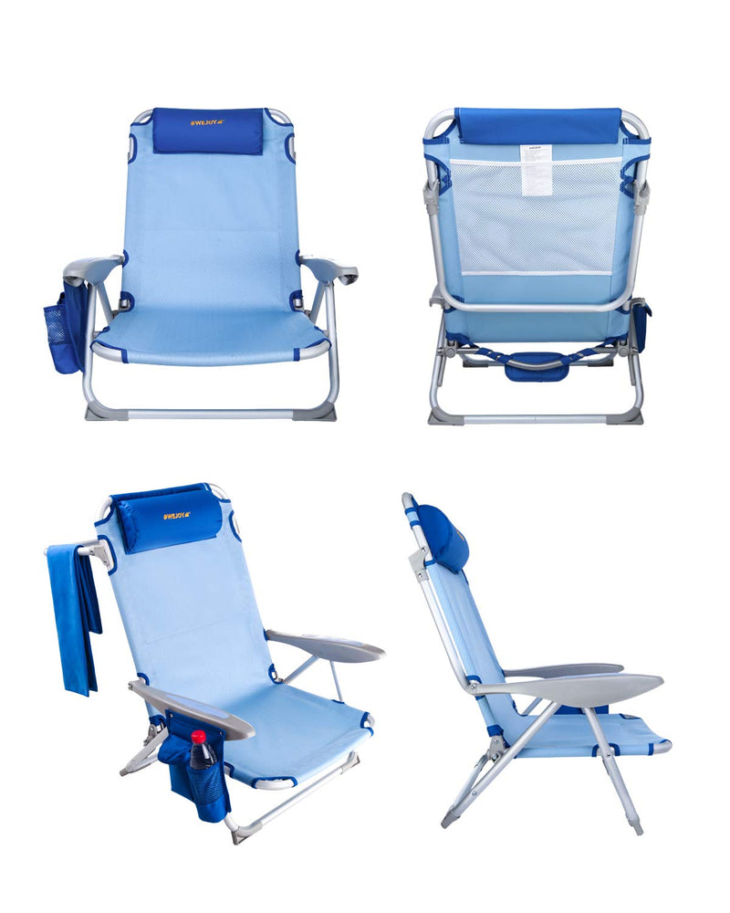 Load image into Gallery viewer, WEJOY Adjustable Beach Chair with Cup Holder and Padded Headrest