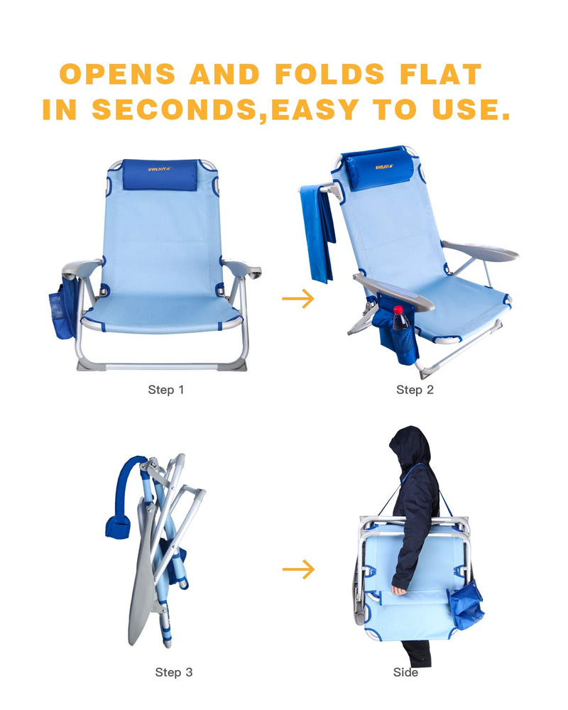 Load image into Gallery viewer, WEJOY Adjustable Beach Chair with Cup Holder and Padded Headrest