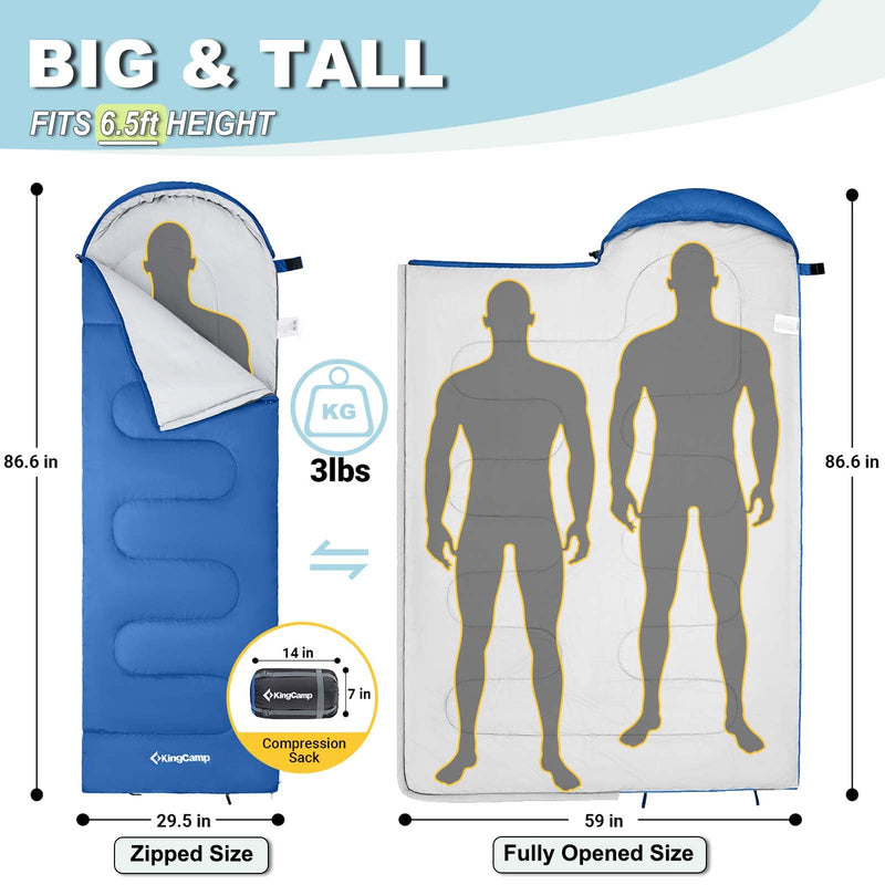 Load image into Gallery viewer, KingCamp Oasis 250 Sleeping Bag-Envelope With Hood 3 Season Camping Sleeping Bag