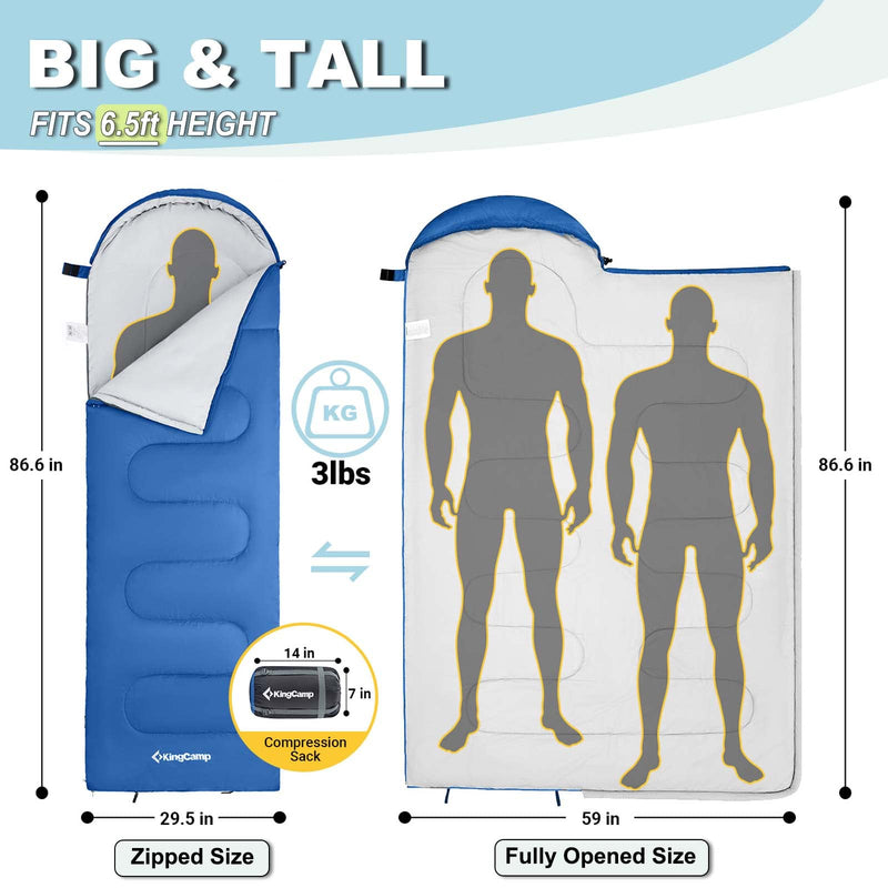 Load image into Gallery viewer, KingCamp Oasis 250 Sleeping Bag-Envelope With Hood 3 Season Camping Sleeping Bag