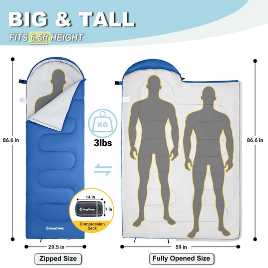 KingCamp Oasis 250 Sleeping Bag-Envelope With Hood 3 Season Camping Sleeping Bag