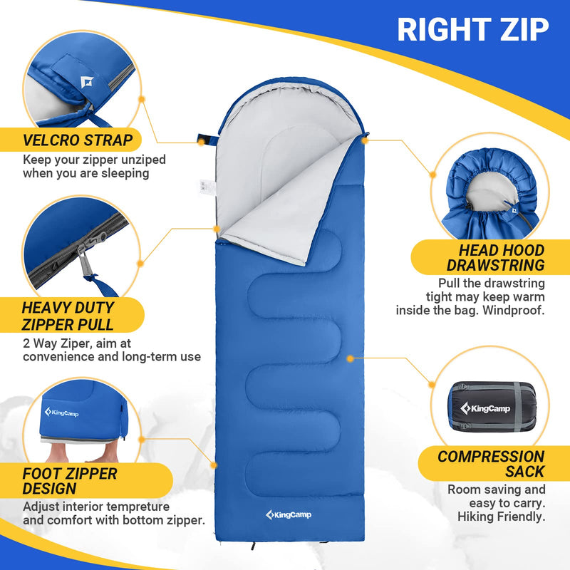 Load image into Gallery viewer, KingCamp Oasis 250 Sleeping Bag-Envelope With Hood 3 Season Camping Sleeping Bag