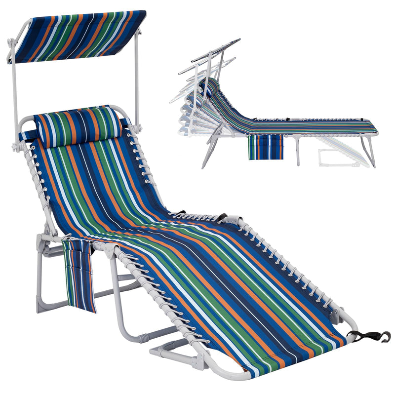 Load image into Gallery viewer, WEJOY Classic Portable Lounge Chair with Canopy Sun Shade Striped