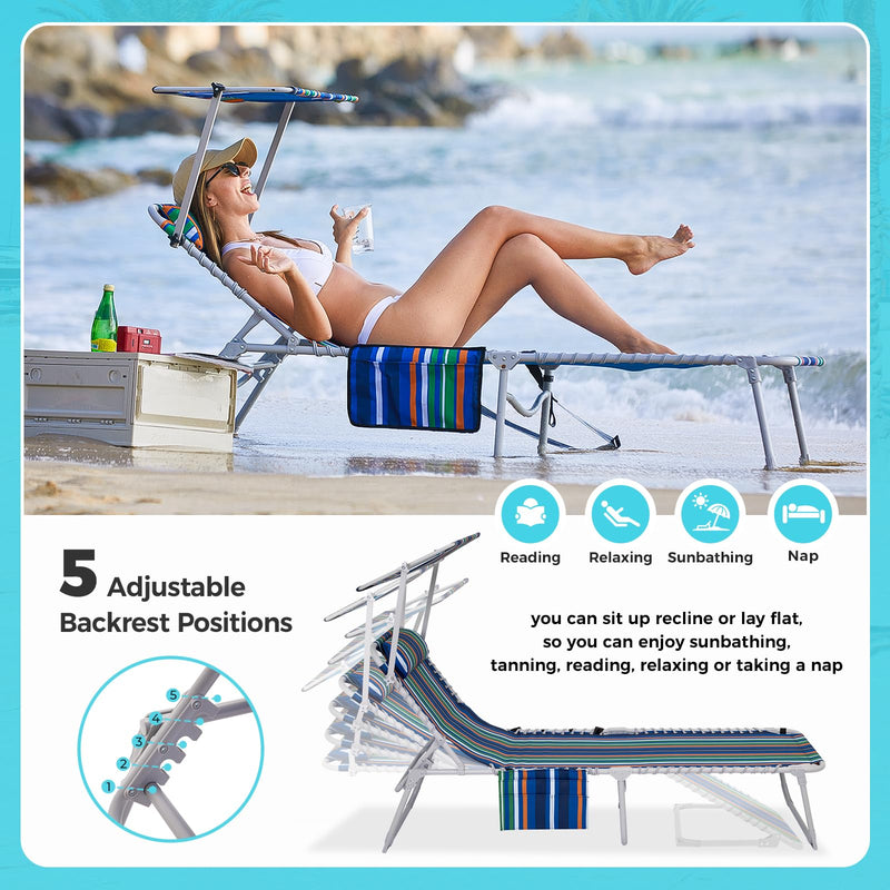 Load image into Gallery viewer, WEJOY Classic Portable Lounge Chair with Canopy Sun Shade Striped