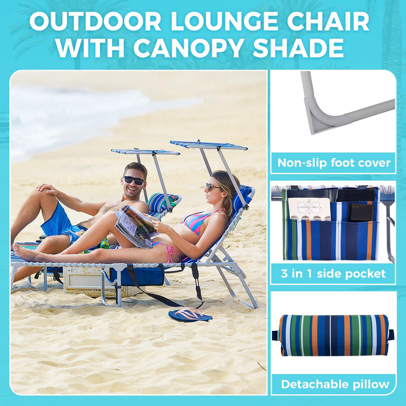 Load image into Gallery viewer, WEJOY Classic Portable Lounge Chair with Canopy Sun Shade Striped