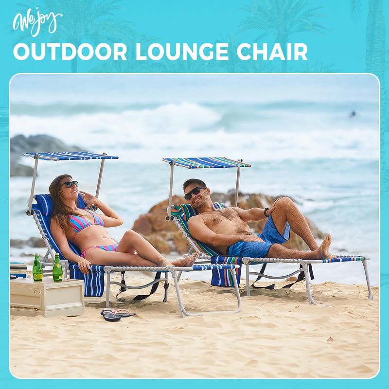 Load image into Gallery viewer, WEJOY Classic Portable Lounge Chair with Canopy Sun Shade Striped