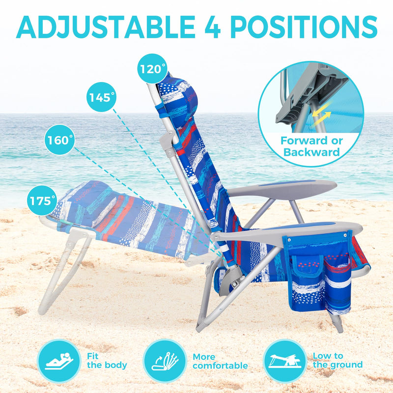 Load image into Gallery viewer, WEJOY Adjustable Beach Chair with Cup Holder and Padded Headrest