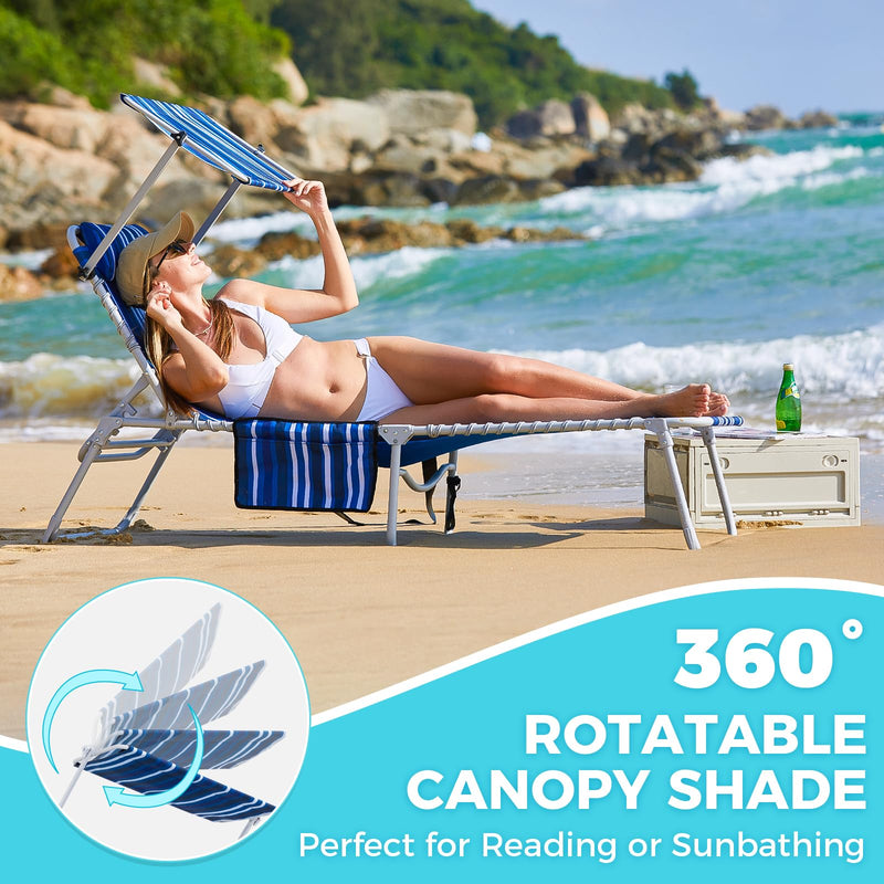 Load image into Gallery viewer, WEJOY Classic Portable Lounge Chair with Canopy Sun Shade Striped