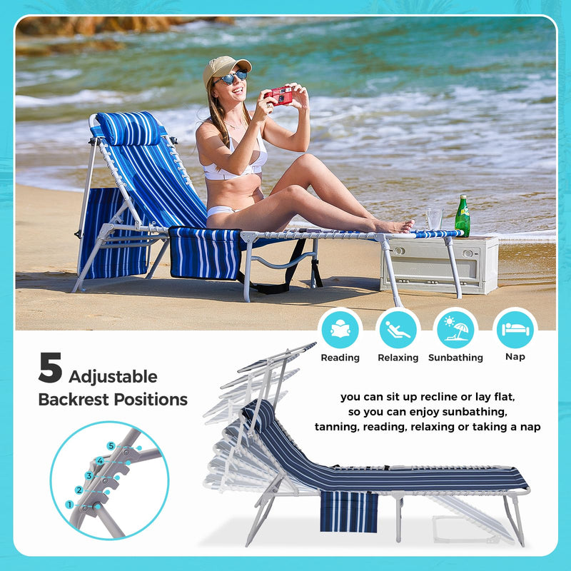 Load image into Gallery viewer, WEJOY Classic Portable Lounge Chair with Canopy Sun Shade Striped
