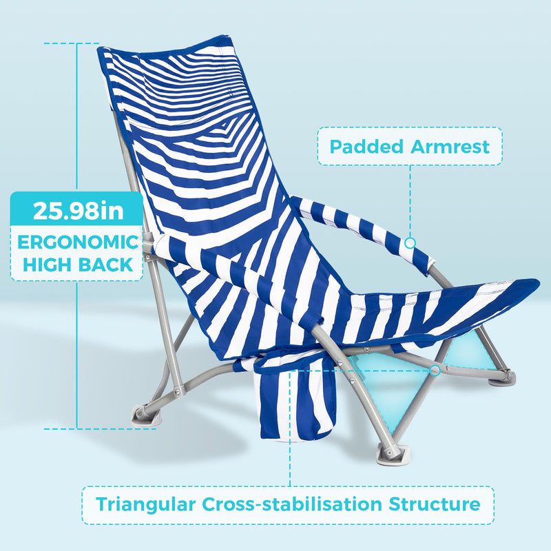 Load image into Gallery viewer, WEJOY Quick-up Beach Chair Striped with Padded Armrest