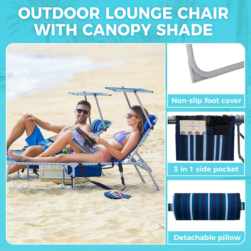 Load image into Gallery viewer, WEJOY Classic Portable Lounge Chair with Canopy Sun Shade Striped