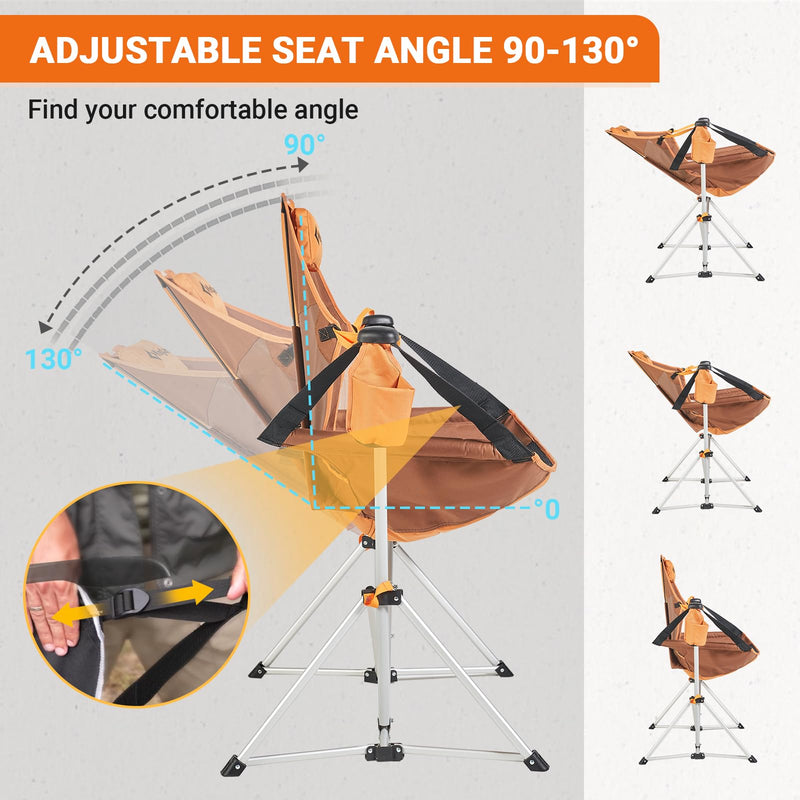 Load image into Gallery viewer, KingCamp Portable Swing Recliner Chair with Pillow Brown