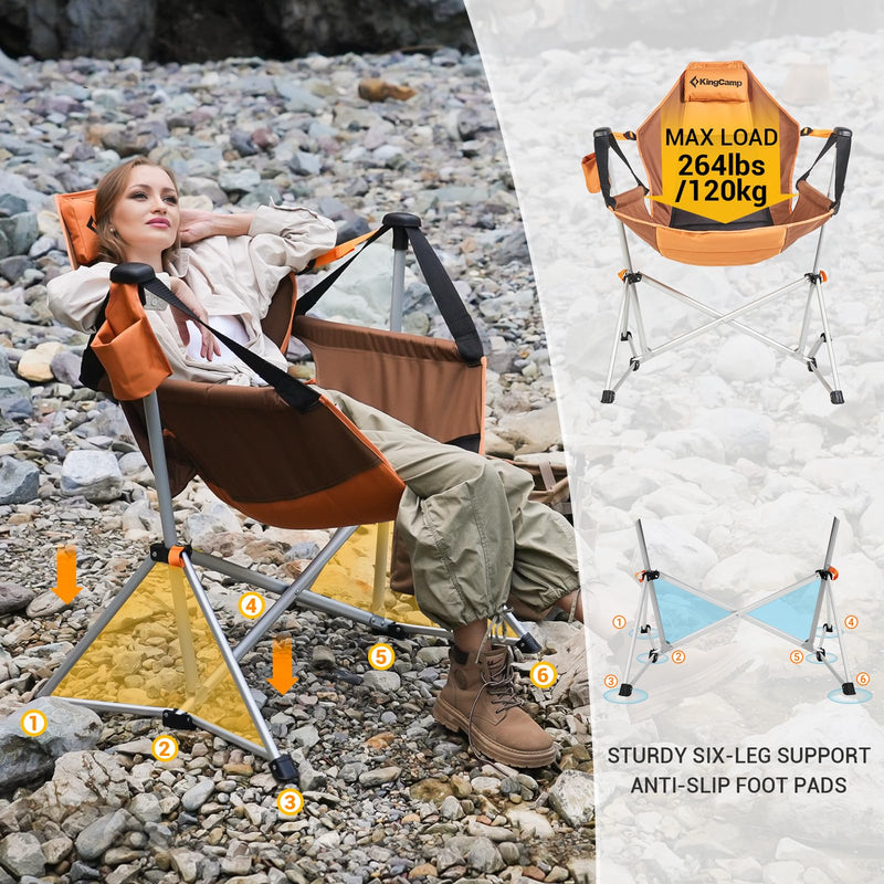 Load image into Gallery viewer, KingCamp Portable Swing Recliner Chair with Pillow Brown
