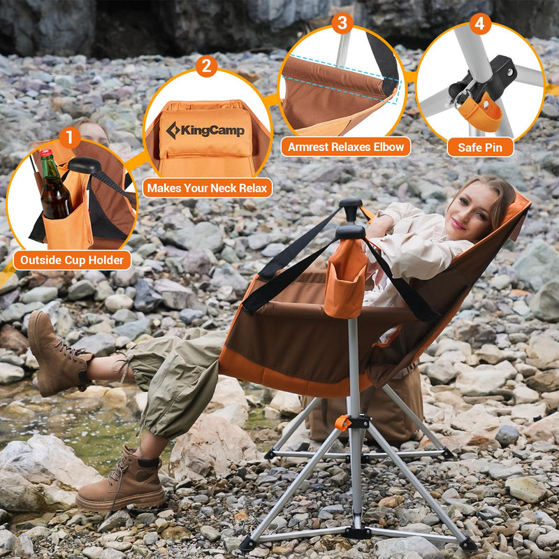 Load image into Gallery viewer, KingCamp Portable Swing Recliner Chair with Pillow Brown
