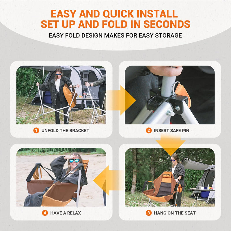 Load image into Gallery viewer, KingCamp Portable Swing Recliner Chair with Pillow Brown