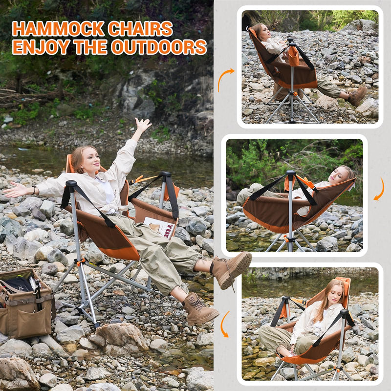 Load image into Gallery viewer, KingCamp Portable Swing Recliner Chair with Pillow Brown