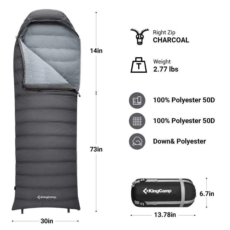 Load image into Gallery viewer, KingCamp Lightweight Down Sleeping Bag-Envelope With Hood