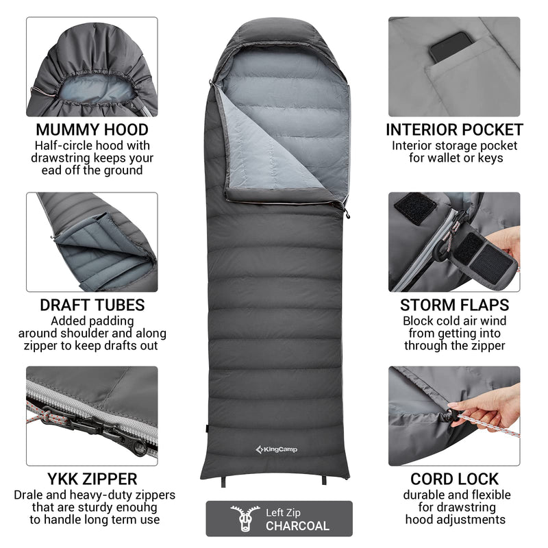 Load image into Gallery viewer, KingCamp Lightweight Down Sleeping Bag-Envelope With Hood