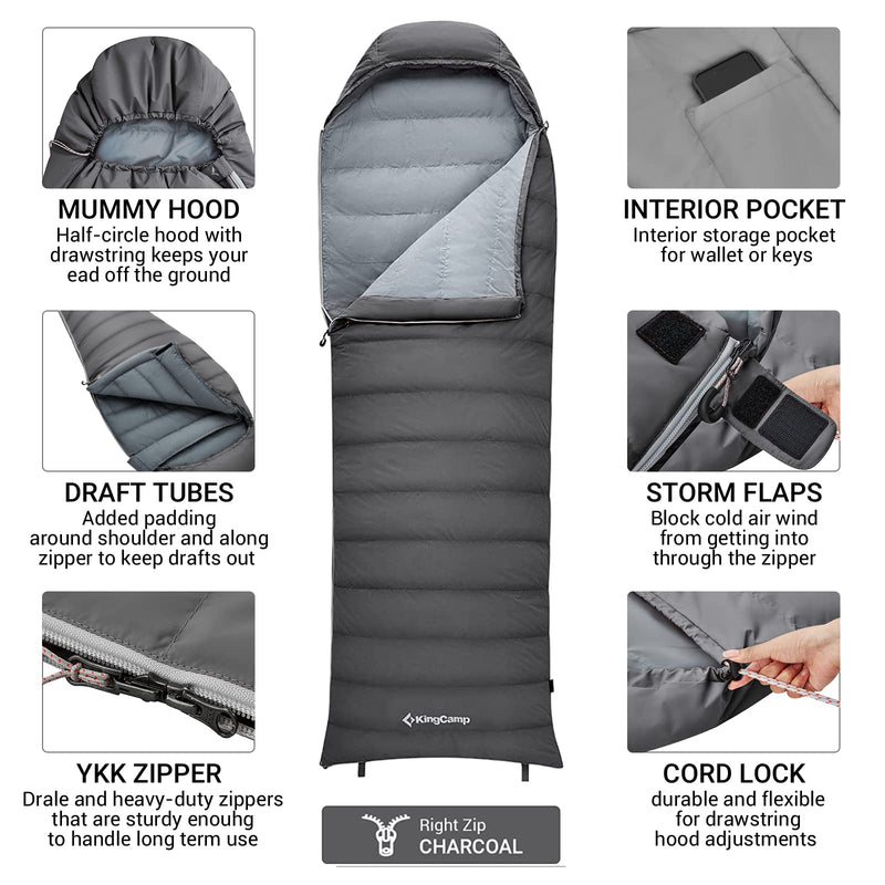 Load image into Gallery viewer, KingCamp Lightweight Down Sleeping Bag-Envelope With Mummy Hood Wide and Large