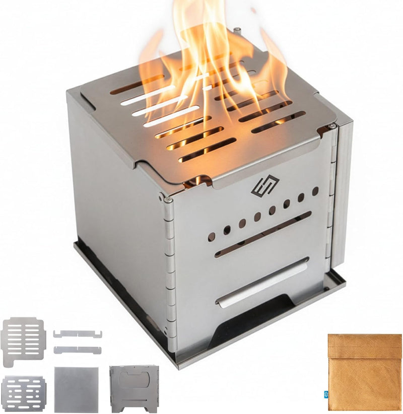 Load image into Gallery viewer, COOK'N'ESCAPE Camping Wood Burning Stove, Folding Lightweight Titanium Camping Stove, Portable Backpacking Stove for Outdoor Camping Hiking Backpacking Picnic Hunting BBQ