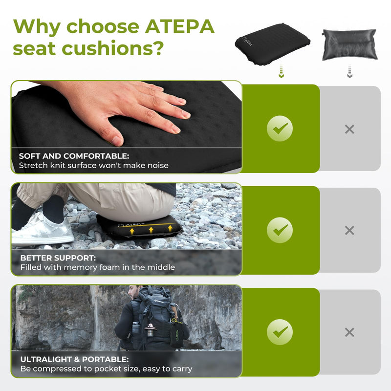 Cargue la imagen en el visor de la galería, ATEPA Inflatable Stadium Seat Cushion Lightweight Self-Inflatable Memory Foam Seat Cushion for Stadium Airplane Travel