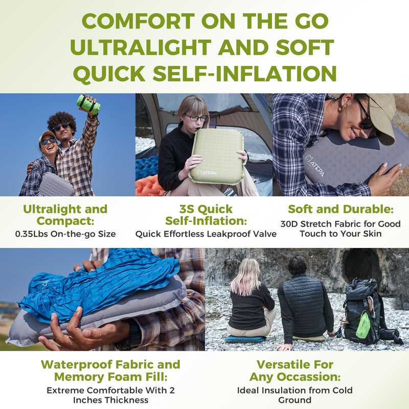 Cargue la imagen en el visor de la galería, ATEPA Inflatable Stadium Seat Cushion Lightweight Self-Inflatable Memory Foam Seat Cushion for Stadium Airplane Travel