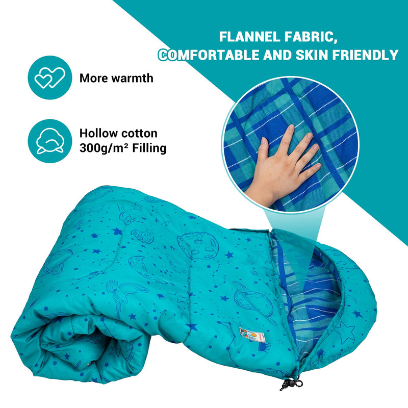 Load image into Gallery viewer, KingCamp Galaxy Zoo C 300 Kids' Hooded Sleeping Bag with Flannel Fabric