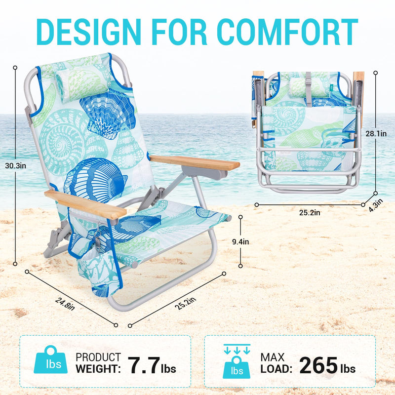Load image into Gallery viewer, WEJOY Portable Beach Chair with 4-Reclinigs Backrest