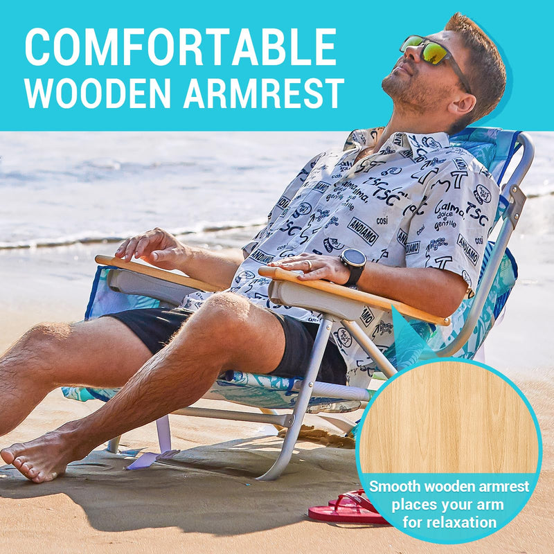 Load image into Gallery viewer, WEJOY Portable Beach Chair with Wooden Armrest