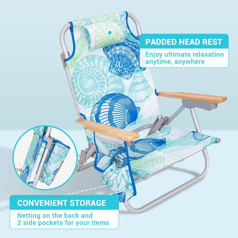 Load image into Gallery viewer, WEJOY Portable Beach Chair with 4-Reclinigs Backrest