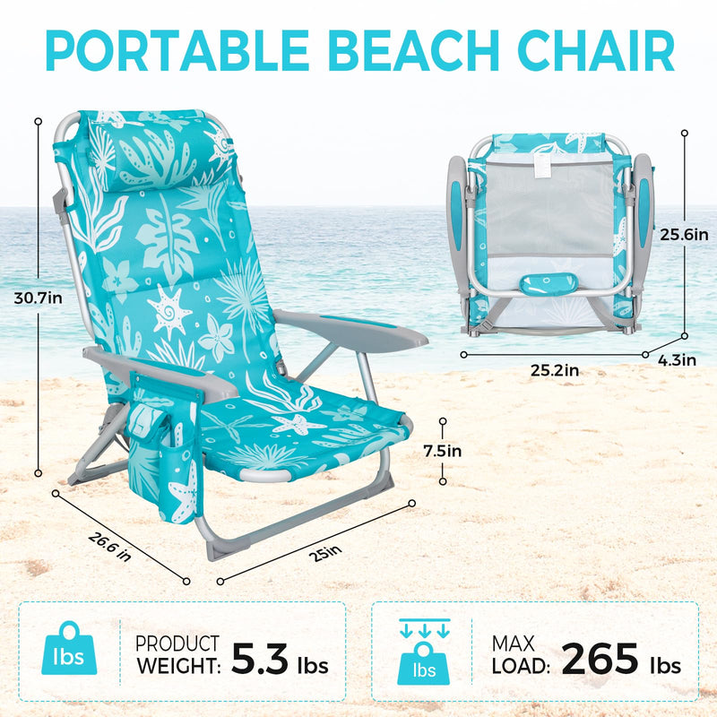 Load image into Gallery viewer, WEJOY Adjustable Beach Chair with Cup Holder and Padded Headrest