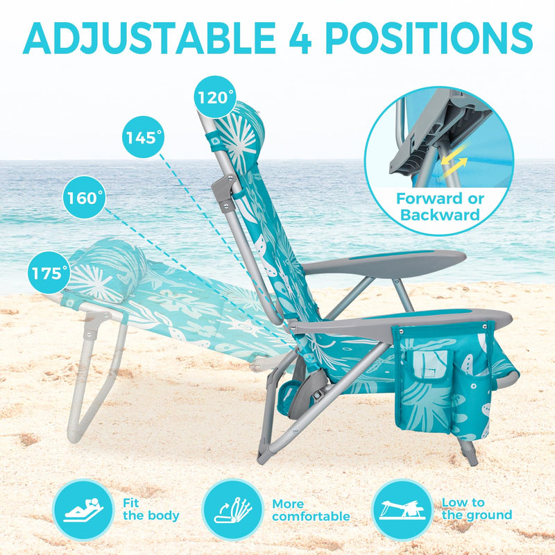 Load image into Gallery viewer, WEJOY Adjustable Beach Chair with Cup Holder and Padded Headrest